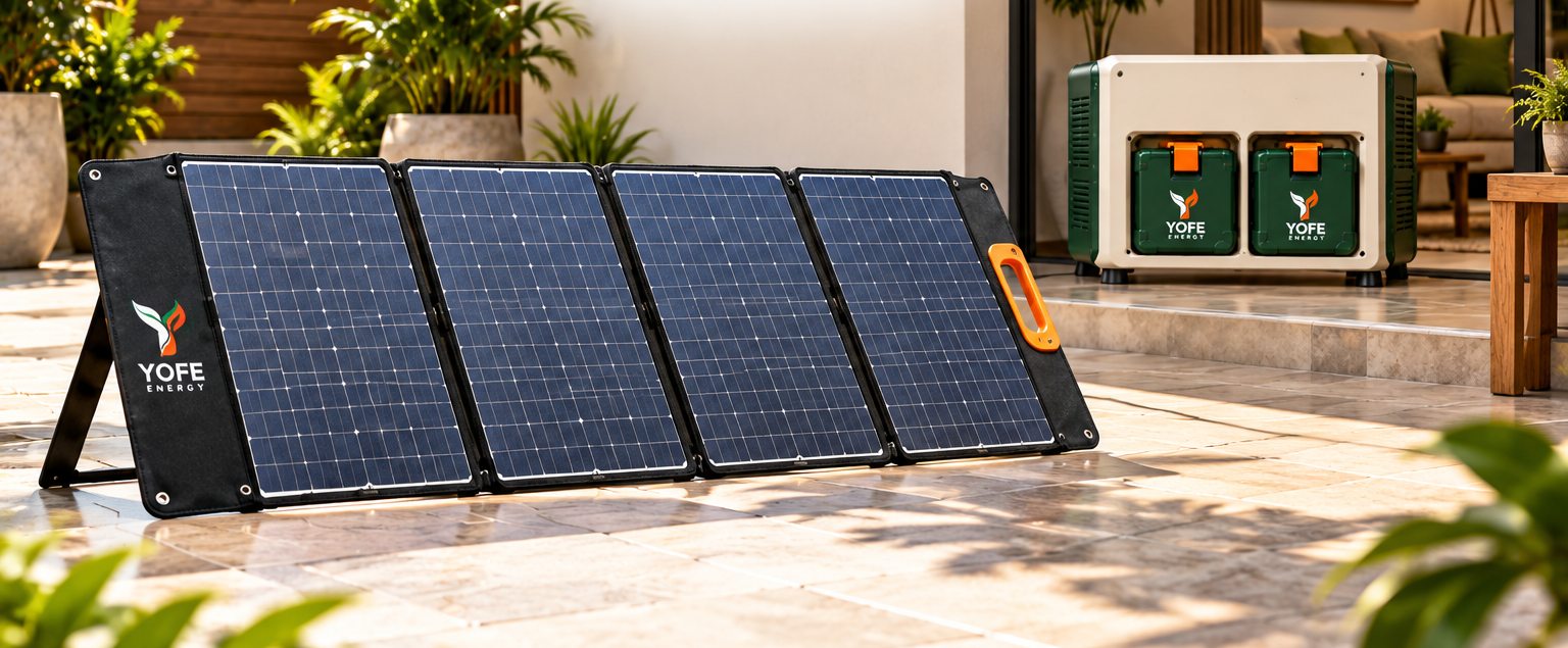A foldable solar panel charging a Swap Family dock